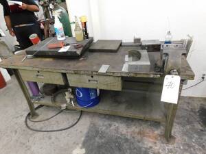 (Lot) Steel Work Bench w/ Vise & Granite Plate